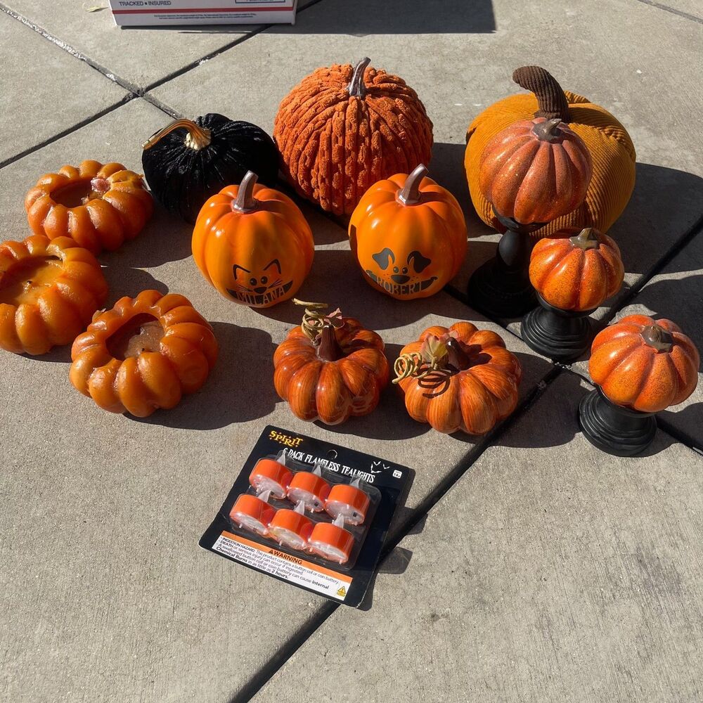Lot of Halloween Decorations Pumpkin & Candles Autumn Decor Outdoor Artificial